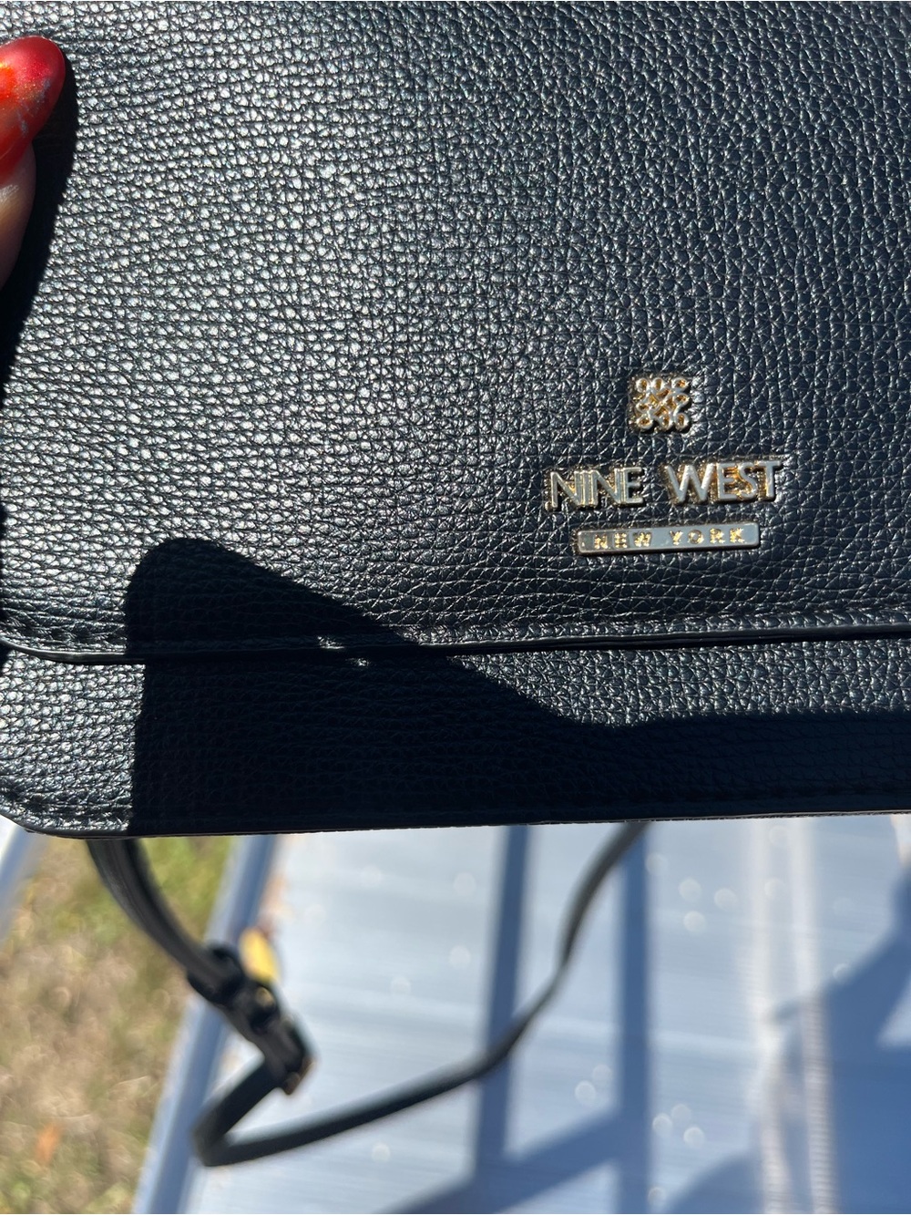 Nine West Black Pebbled Leather Crossbody with Gold Logo